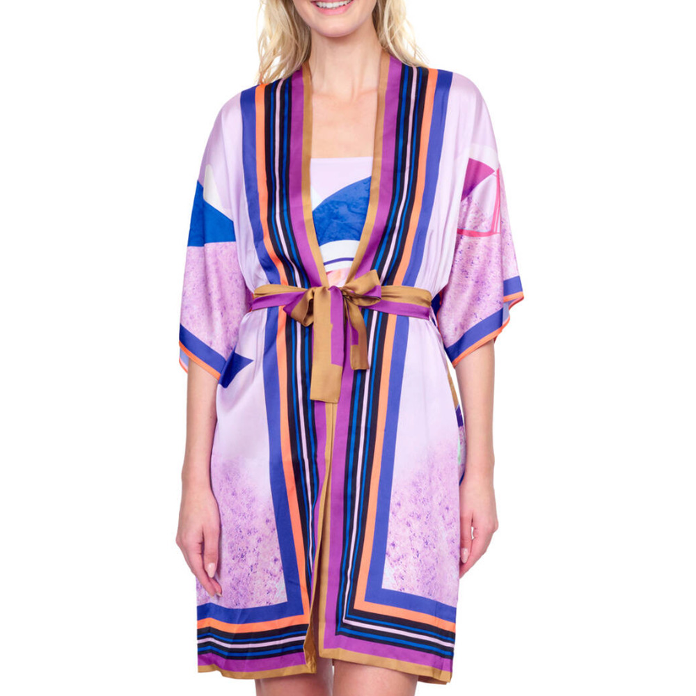 NWT GOTTEX PARADISO FLORAL FLUTTER SLEEVE BELTED KIMONO ROBE SWIM COVER-UP SZ M